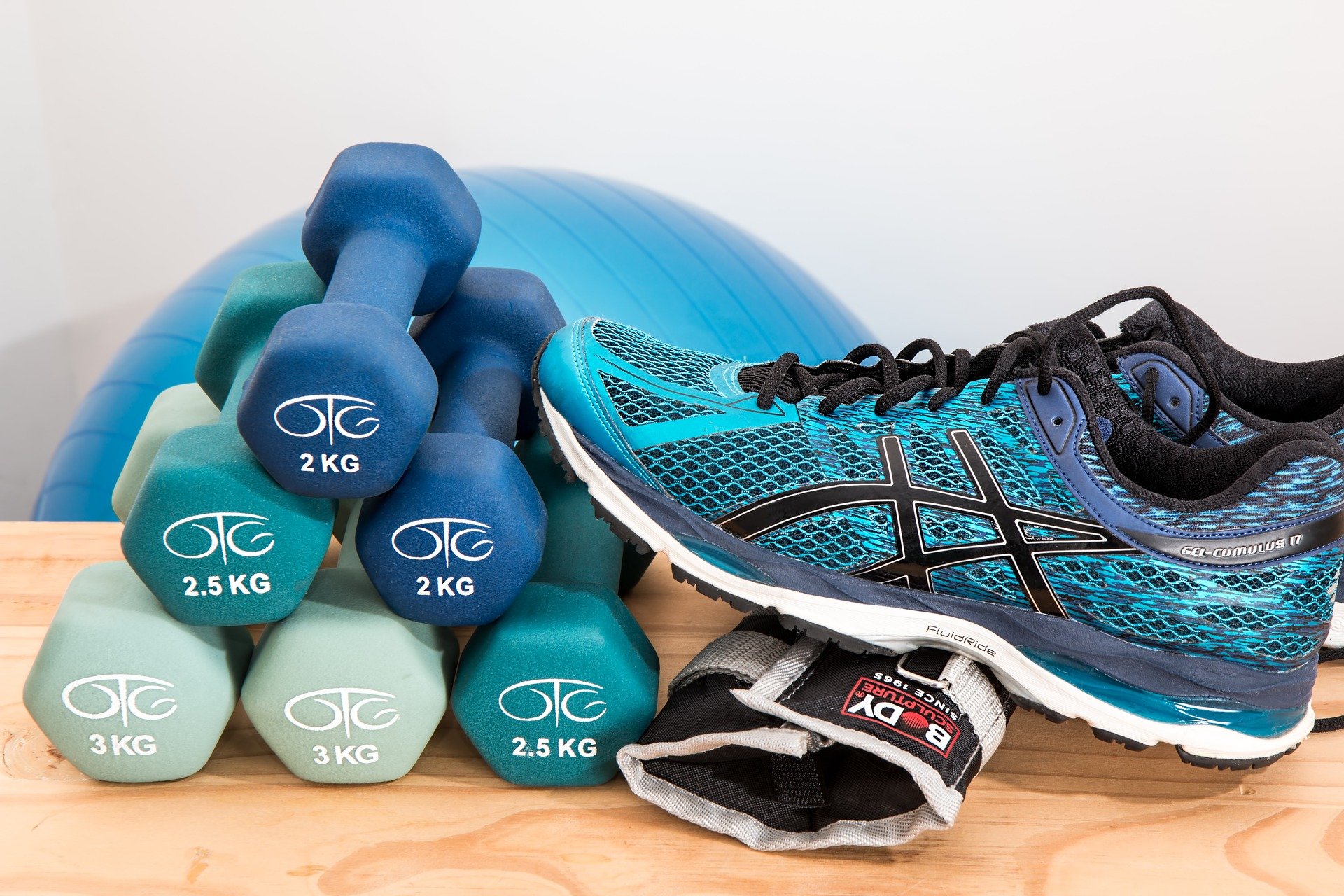 dumbbells and shoe